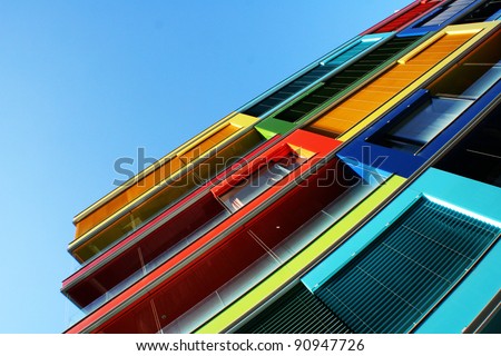 Image, Stock Photo Facade of modern multicolored building with narrow windows