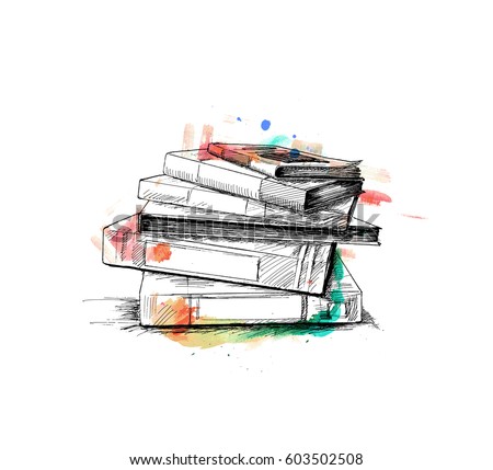 Stack of books isolated on white, Hand Drawn Sketch Vector illustration.