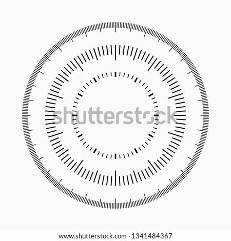 Measuring circle scale. Circular meter, round meter for household. Graduation 360 degrees. Small circles with 100 and 60 lines. Vector illustration, EPS10.