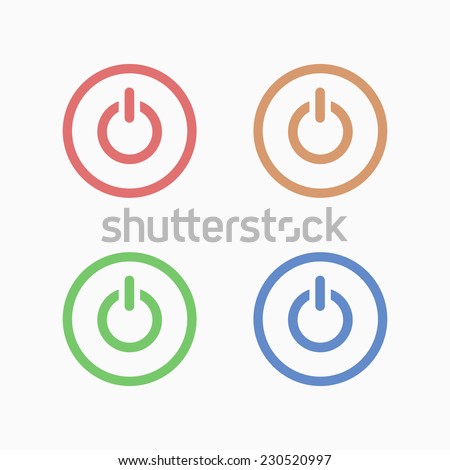 ON/OFF Power buttons set, isolated on white background. Variety colors (blue, red, green, orange). Vector illustration, eps 8.