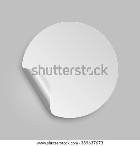 Vector round paper sticker template with bent edge. Isolated on gray background. Vector illustration, eps 10.
