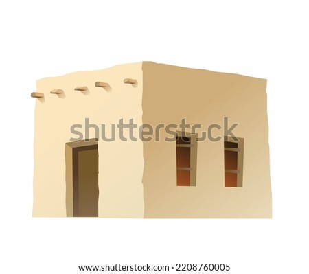 Arab clay simple hut. Middle Eastern adobe dwelling. Africa and Asia traditional house. Isolated on white background Vector