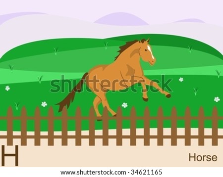 Animal alphabet flash card, H for horse