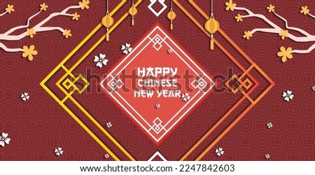 Flat Style Imlek Chinese New Year Template Banner Background. chinese new year celebration vector design new year theme. Shio rabbit 2023