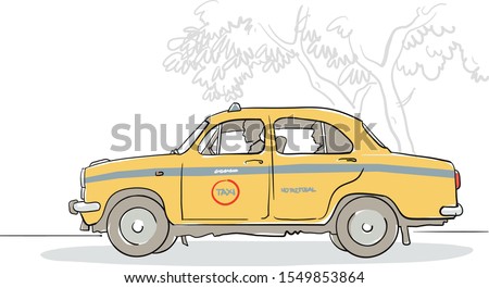 Drawing of a Kolkata local taxi, profile illustration vector