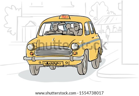 Drawing of a Calcutta local taxi, illustration vector
