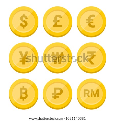 World currency symbol and coins set