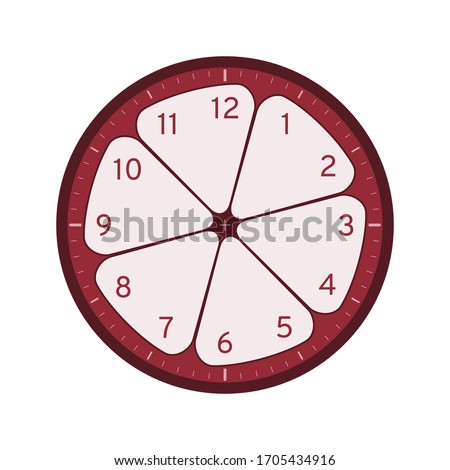 Mangosteen slice concept, Printable clock face template isolated on white background. Clock dial with ripe mangosteen.