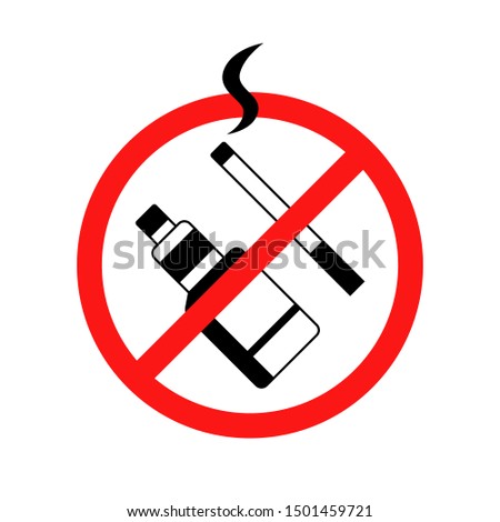 stop smoking cigarette and vape sign. concept image of restriction using prohibited substances in public places. flat graphic design red crossed out emblem isolated on white background