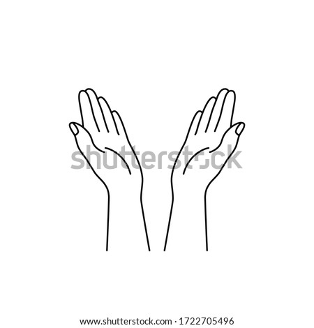 linear hands raised up icon. prayer sign in religions such as Islam, Christianity, Buddhism. concept of trust, peace and love, appeal to heaven, request for donated. black simple linear sign on white