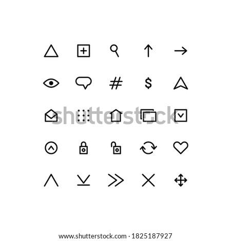 black linear web buttons set. outline style symbols collection, thin line signs pack. UI and UX graphics. icons of navigation arrows, media player, notification, add, lock, comment, like, mail, search