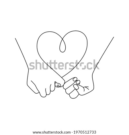 two hands crossed little fingers and a heart. the concept of romantic relationships, support, make a promise, ask for forgiveness, reconciling or just hold on to each other. simple sign for web, print