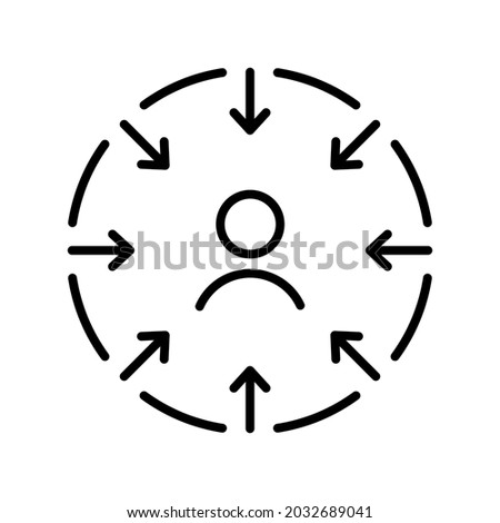 linear customer centricity sign. concept of targeted marketing, modern network with man in center like opinion leader, boss, monarch. isolated simple thin line icon on white background