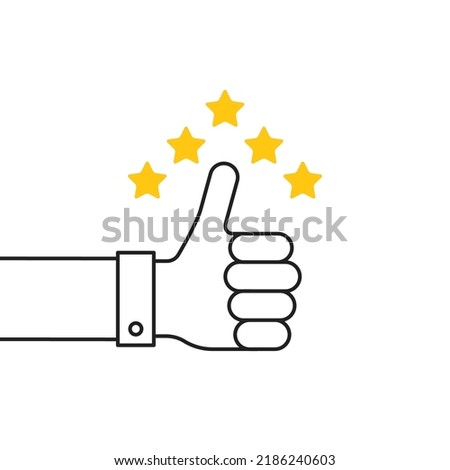 best reputation icon with thin line human hand. abstract web design thumbsup element or outline graphic isolated on white. concept of business or company performance and cool job or better work