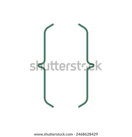 thin line green curly braces icon for text. linear graphic element for minimal web design or internet website. simple symbol for html coding or quotation sign for chat or popup message