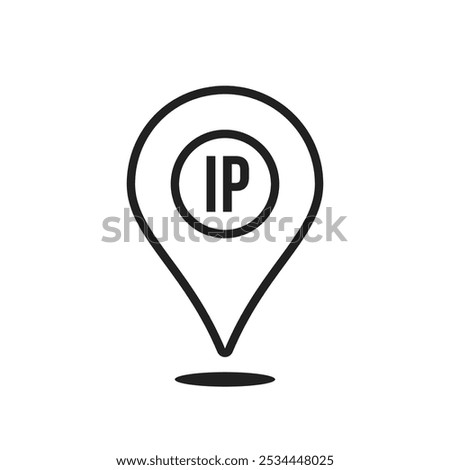 thin line ip address icon with geolocation. internet protocol point for computer location in web or sending data across network technology. website element in simple outline style for graphic design