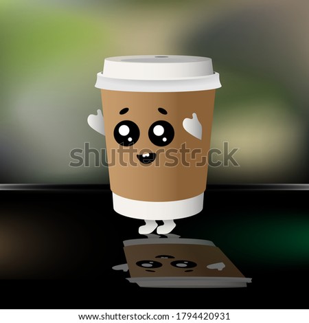 Vector illustration. Cute paper cup with coffee.