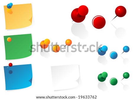 Post it notes with different color and shape pins