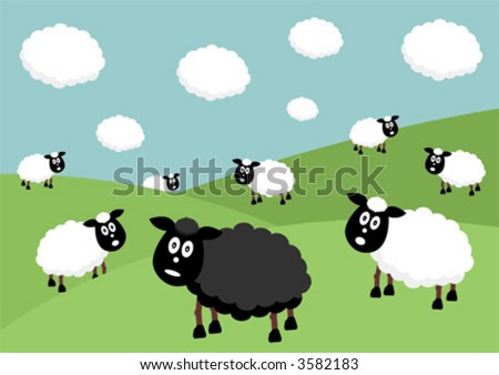 Flock Of Sheep With The Black Sheep Of The Family Stock Vector 3582183 ...