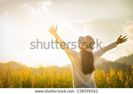 Similar – Image, Stock Photo Carefree woman with flowers on hill