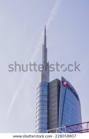 MILAN, ITALY - SEPTEMBER 20, 2014: The Unicredit Tower is a skyscraper in Milan, Italy.  It is the tallest building in Italy with his 231 meters.
