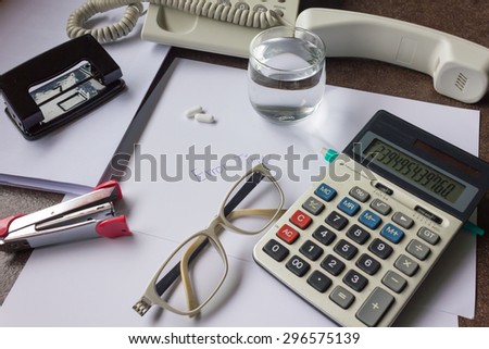 business can not go further in concept everything is error with office equipment background  and tablet on working table