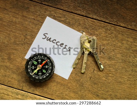 concept of business or job success and tips or technique of achievement intimated with compass and key