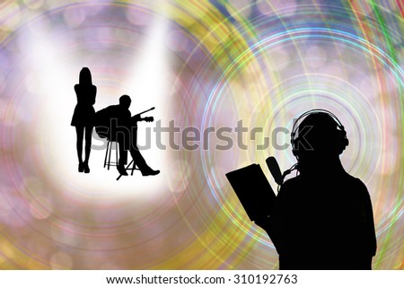silhouette or shadow of  concept background for singing learning course or folk song music contest