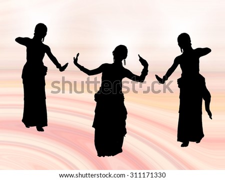 silhouette shadow of girl group Thai classic dance on background