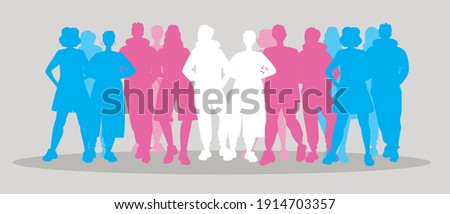 Transgender people, isolated silhouettes. Flat vector stock illustration. The concept of transgender people, lgbtq people, non-binary people. Adult transgender persons male and female
