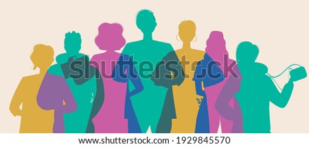 Silhouette of college students or schoolchildren. Flat vector stock illustration. Young people or teenagers. Learning concept. Modern teenagers, students as a team. Silhouette illustration