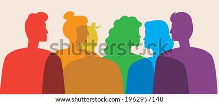LGBTQ people are the colors of the rainbow. Silhouette vector stock illustration. Homosexuals, Lesbians and Gays as a LGBTQ Community. People's faces in profile. Isolated illustration