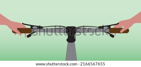 Bike handlebar and cyclist's hands. Flat vector stock illustration. Concept of sport, there are no people. first-person view