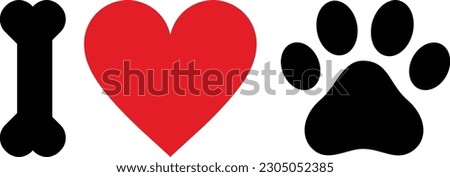 I love dogs icon vector with dog bone ,heart and paw print . I love animals (dogs). I love my pet 