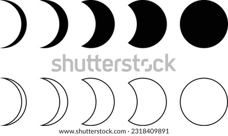 Moon phases astronomy icon set isolated on the white background in two styles . Vector illustration