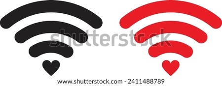 Heart wifi icon set in black and red colors . Heart wifi . Heart connect icon .Vector illustration