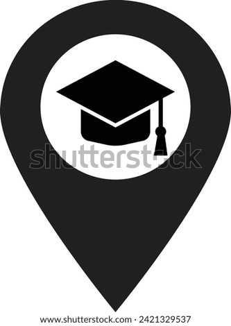 University location icon . Map pointer pin icon with graduation hat . Vector illustration