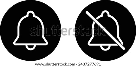 Notification on and off icon set isolated on white background . Bell icons vector