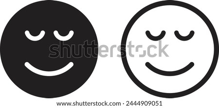 Calm emoji icon set in two styles . Relieved face icon vector