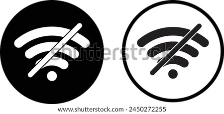 No wifi icon set in two styles isolated on white background . Wifi network is not available icon . No internet signal icon vector