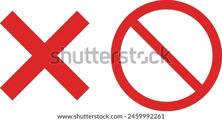 Cross and stop mark icon set . cross and forbidden icons isolated on white background . Restrict entry ban prohibition and delete icon . Vector illustration