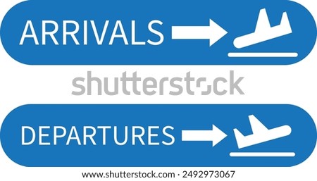 Airport arrivals and departures icons . Arrivals and departures labels . Vector illustration