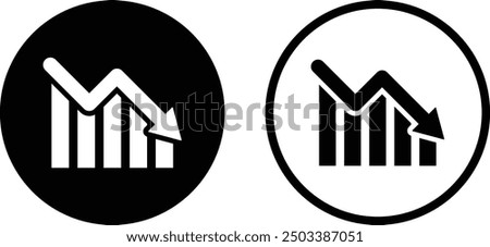 Loss graph icon set in two styles .  Downward trend icon . Business decline graph icon vector