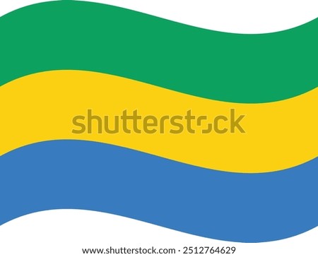 Waving Gabon flag isolated on white background . Wavy Gabon flag . Gabon flag fluttering . Vector illustration