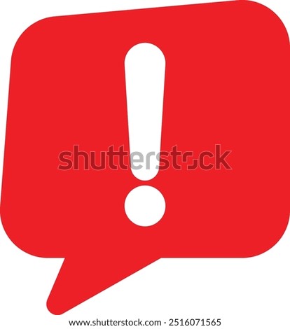 Red speech bubble with exclamation mark in trendy style . Speech bubble warning icon vector