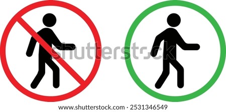 Walk and no walk icon set . Man walk and don't walk icons . Vector illustration