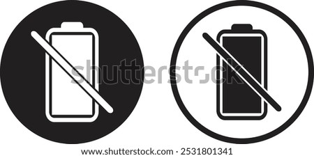 Not charging battery icon set . No battery icon set in two styles . Vector illustration