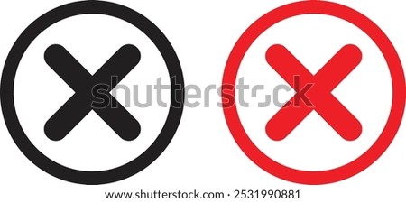 Black and red delete icon set . Close icon in black and red color. Remove icon . Cancel icon vector