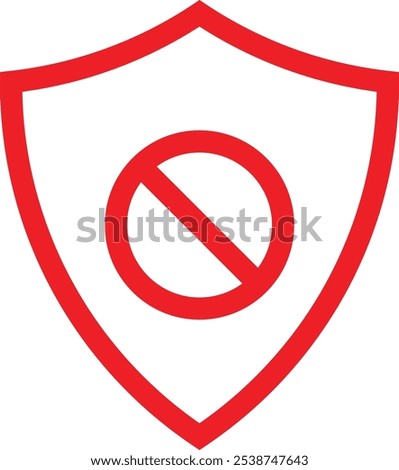 Red shield ban icon . Shield with prohibition sign . Restriction shield icon vector