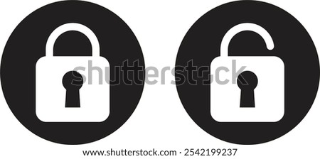 Locked and unlocked icon set . Open and closed padlock icons . Lock and unlock icons . Vector illustration